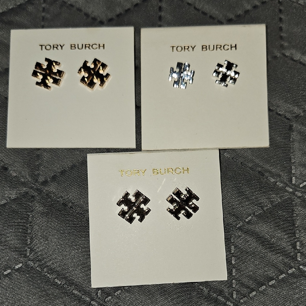 Tory Burch Trio Logo Stud Earrings